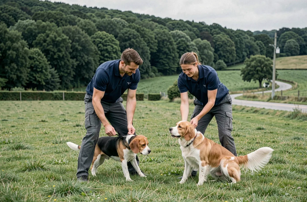 2 Mains à Pattes : duo d'éducateurs canins avec un beagle et un épagneul au Tronchet