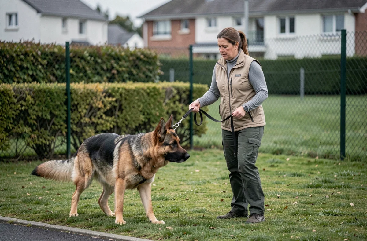 Caniguide Education Canine : éducatrice travaillant avec un berger allemand à Orgères