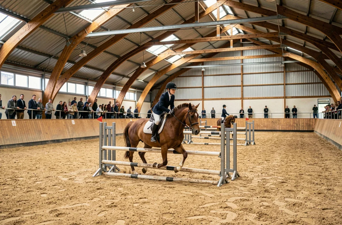 Jeune cavalier franchissant un obstacle sur un poney au Centre Hippique du Territoire de Belfort